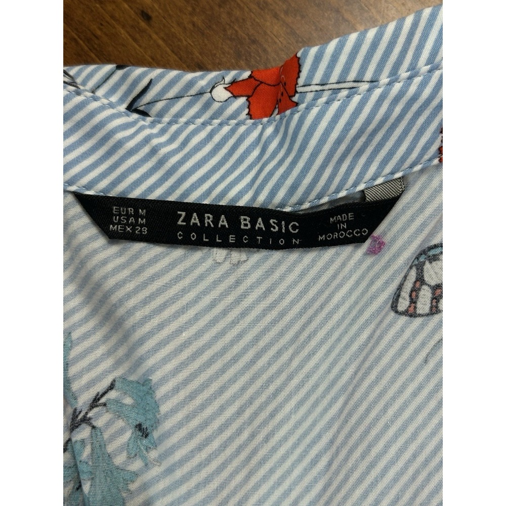 Zara blue Striped/floral shirt dress‎  Sz medium blue,multicolor - Picture 6 of 6